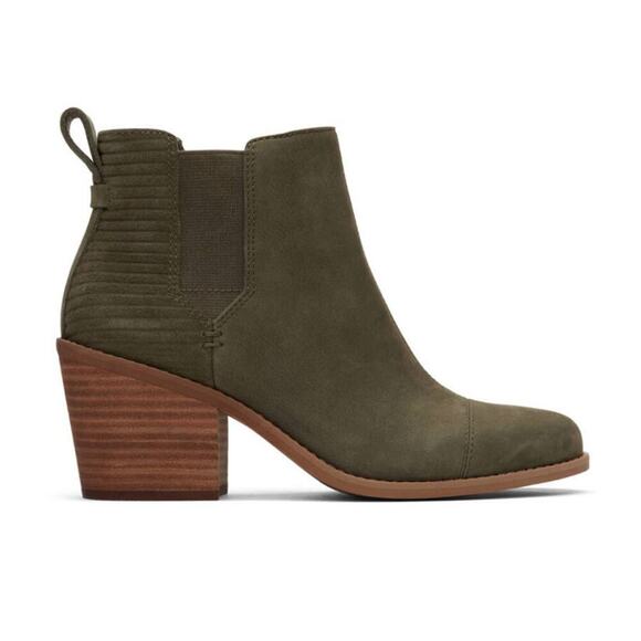 Toms Everly Olive Nubuck Heeled Boot Size 6.5M - Picture 3 of 4